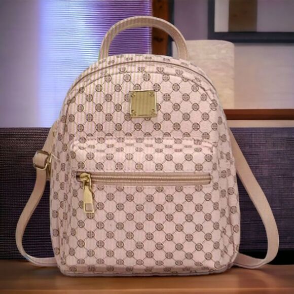 Pink Brown Clover Designed Adjustable Straps Crossbody Mini Backpack NEW - Picture 2 of 3